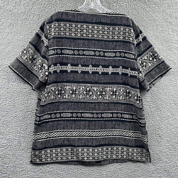 Alfred Dunner Womens Top 16 Petite Black Striped Short Sleeve Button Front Shirt - Picture 2 of 8